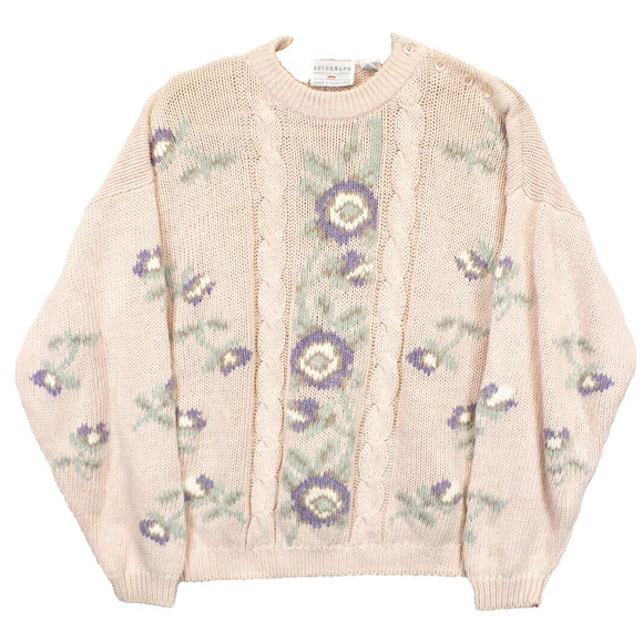Vintage Autograph Sweater Womens L Floral Knit‎ Cable Ramie Cotton Hong Kong - Picture 1 of 11